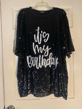 Sequin "It's My Birthday" Black Mini Dress